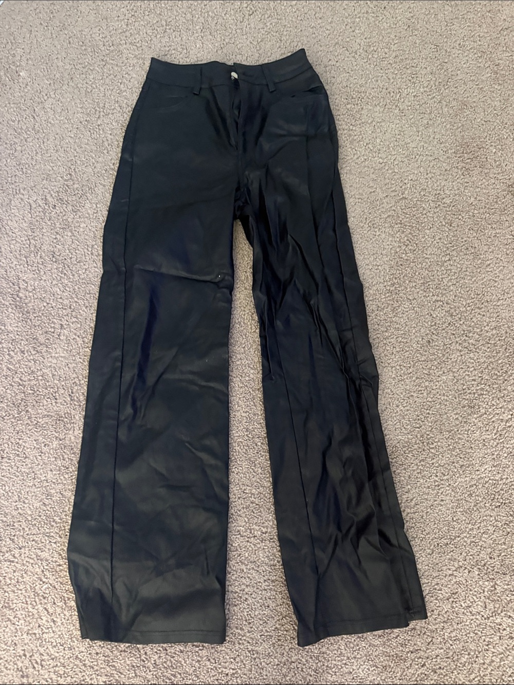 Leather Black Wide-Leg Women's Pants